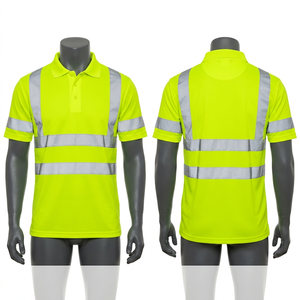 Men <b>Work</b> Polo Shirt 190 GSM Polyester Bird Eye Neon Yellow Reflective Safety Custom Logo Silicone Print Heat Transfer - Product Image 1