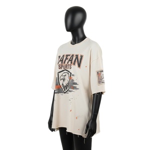Camiseta Premium de Algodón para Mujer, Corte Holgado, Color Crema, Hombros Caídos, Estilo Urbano, Estampado Gráfico, Bajo Deshilachado, Camisetas Holgadas de Algodón para Mujer - Product Image 4