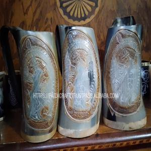 Viking personnalisable or jante bière tasse eau potable corne pour les fêtes sculpté à la main noël poli étanche Faizacraft - Product Image 1