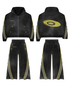 ชุดวอร์มกางเกงเหงื่อของผู้ชายแบบรูดซิปผ้าเกล็ดปลาแบบปรับแต่งได้พิมพ์ลายสไตล์วินเทจซักได้ระบายอากาศได้ดี - Product Image 6