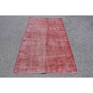 Modern Vintage Turkish Rug <b>Red</b> 3.7 X 6.5ft Large Area Wool <b>Latex</b> Backing Patchwork Pattern for Hallway Bedroom 10mm Thickness - Product Image 1
