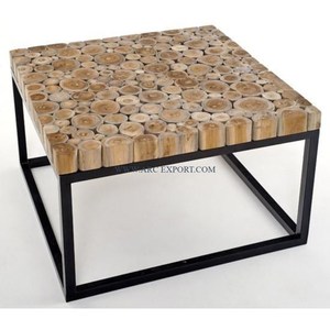 Plateau en bois de bambou, métal, fer, base enduite de poudre noire, table basse centrale de grande qualité, table basse faite à la main de grande taille - Product Image 1