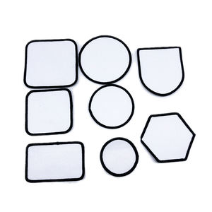 Patchs tissés écologiques personnalisés à coudre, style lettres anglaises, alphabet, fleur, triangle, cercle, jaune, bleu, toile, sacs en tissu - Product Image 3