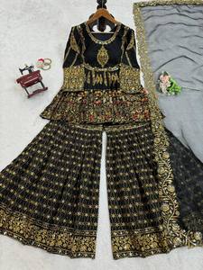 Conjunto Sharara de Georgette Sintética Bordada Premium, Ropa India Pakistaní Cómoda y Personalizada para Fiestas - Product Image 6