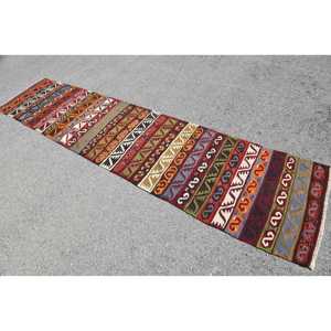 Tapis Kilim turc 2,5x10,7 pieds, tapis vintage en laine persane rouge et bleu - Product Image 4