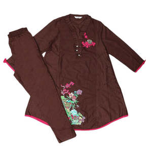 Traje de Dos Piezas Bordado para Niñas - Marrón - Product Image 4