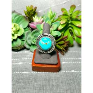 Navajo Handmade <b>Statement</b> <b>Ring</b> Kingman Turquoise & Sterling <b>Silver</b> Bezel Set Size 8.25 for Everyday Wear - Product Image 1