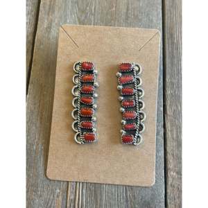 Navajo Cultural Collectible Coral & Sterling Silver <b>Post</b> Dangles Elegant Jewelry for Women - Product Image 1