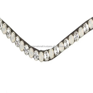 Bracelet de luxe en cuir avec chaîne métallique, en cuir véritable, 1 rangée de cristaux transparents argentés alexa, blanches, en cuir véritable - Product Image 3