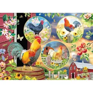 Country Farm Animals Cerámica Azulejo Mural Gallos y girasoles Backsplash Wall Art - Product Image 1