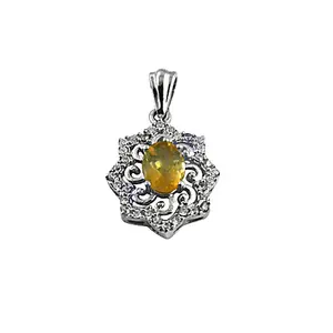 Bijoux fins en argent 925 pour femmes, pendentif en pierre précieuse jaune fait à la main, plaqué rhodium, motif unique, charme en or rose, cadeau - Product Image 3