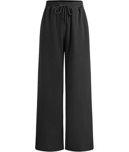 Pantalones Deportivos de Mujer OEM 2026, Cintura con Cordones, Pierna Ancha, 100% Algodón, Cintura Alta, Color Sólido, Ropa de Invierno, Logotipo Personalizado, MOQ Bajo, Frente Plano - Product Image 2