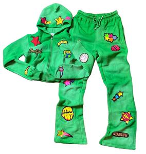 Ensemble de survêtement deux pièces de haute qualité pour hommes et femmes, lavage à l'acide, sweat-shirts à fermeture éclair, pantalons de survêtement, polyester/coton éponge, sweat-shirts pour hommes - Product Image 4