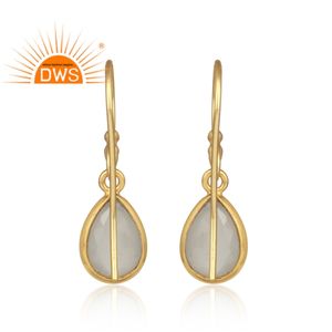 คุณภาพที่ดีที่สุดเงินสเตอร์ลิง18K ชุบทองธรรมชาติสีขาวมูนสโตนอัญมณีห้อยต่างหูดีมีคุณภาพดี - Product Image 4