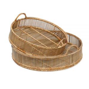 Natural Rattan Fast Food Trays Set of 2 in Round Shape with Different Sizes Perfect for Wedding <b>Tabletop</b> and Dessert Serving - Product Image 4