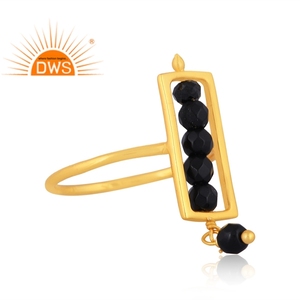 Best Selling Sterling <b>Silver</b> 18K Gold <b>Plated</b> Natural Black Onyx Beaded Gemstone Stackable Ring Demi Fine Jewelry For Women - Product Image 3