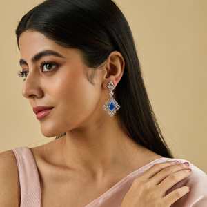 Boucles d'oreilles pendantes géométriques pour mariage et cadeau - Zircon et acier inoxydable - Product Image 1