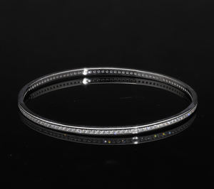 Elegant 2.6\" Anniversary Cut Channel <b>Set</b> 14K White Gold <b>Bangle</b> with Natural Diamonds for Women's Daily Party Wear - Product Image 1