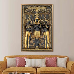 Cadeau luxueux en toile sur le thème de l'Égypte : impression artistique de hiéroglyphes d'Anubis - Décoration moderne, encadrée en or - Product Image 1