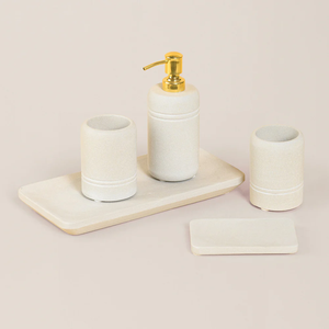 Ensemble de salle de bain en marbre naturel de fabricant fiable, accessoires de vanité en pierre, porte-savon, gobelet, plateau, décoration élégante et terreuse - Product Image 5