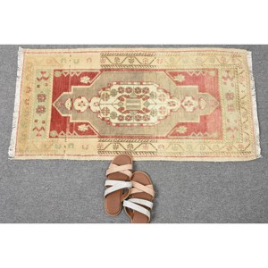 Alfombra de lana roja Beige Bohemia clásica 1,6x3,2 pies estilo turco diseño de retazos hecho a mano para cabecera rectángulo pasillo látex - Product Image 5