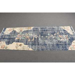 Alfombra vintage, alfombra tipo pasillo de 2.6x6.9 pies, alfombra con diseño de plantas y árboles azules - Product Image 2