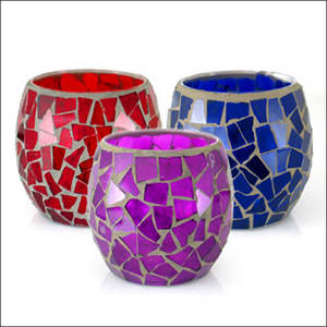 Porte-bougie en verre sphérique, design en mosaïque, porte-bougie en verre sphérique, design en mosaïque - Product Image 1