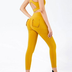 Meilleures ventes Ensemble de yoga pour femmes en couleurs personnalisées Motif solide Bas quantité minimale de commande Ensemble de 2 pièces au prix de gros - Product Image 5