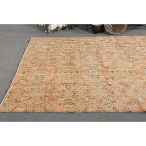 พรมขนสัตว์ปะต่อสีส้มสีฟ้าคลาสสิกขนาด5.8X8.5ฟุตงานแฮนด์เมดสไตล์ตุรกีสำหรับห้องนั่งเล่นลายสี่เหลี่ยมดีไซน์แบบยาง - Product Image 2