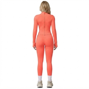 Ensemble de vêtements de sport extensibles pour femmes, haut à manches longues avec fermeture éclair, leggings taille haute, vêtements de sport pour la course à pied et l'entraînement - Product Image 3