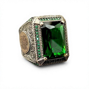 Handmade 925K Sterling <b>Silver</b> Men's <b>Ring</b> with Topaz Green <b>Emerald</b> Gemstone Green Garnet Stone <b>Silver</b> Green Jewelry G - Product Image 1