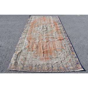 Alfombra Turca Grande de 5.1x9.7 pies, Alfombra Vintage, Alfombra de Lana con Puntos Naranja y Azul - Product Image 1