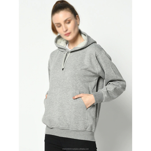 Sweat-shirt à capuche gris chiné uni pour femme, confortable et décontracté, personnalisation de marque, fournisseur en gros - Product Image 5