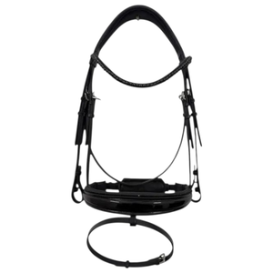 Bridon de cheval en cuir verni noir intégral avec nezier rembourré, frontale ornée de cristaux et tête anatomique - Modèle ADIBA OVERSEAS AO/B/74 - Product Image 3