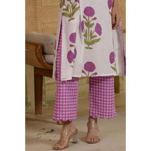 Ensemble Kurta Iris Poppy Scallop - Tenue bohème à manches trois-quarts pour le printemps et l'été - Product Image 5