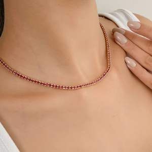 Handmade 18k Solid Yellow Gold Tennis <b>Necklace</b> Natural Cut <b>Ruby</b> Customizable for Weddings Parties or Gifts - Product Image 4