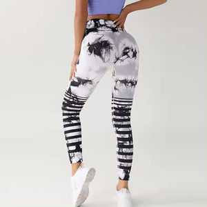 Leggings de yoga à rayures tie-dye avec logo personnalisé, leggings de sport push-up pour la salle de sport, leggings de yoga pour femmes, impression numérique, pantalon de fitness - Product Image 4
