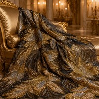 Tissu en maille brodé de sequins dorés de luxe, tulle floral perlé, dentelle scintillante pour robes de soirée et de mariée, sur mesure OEM