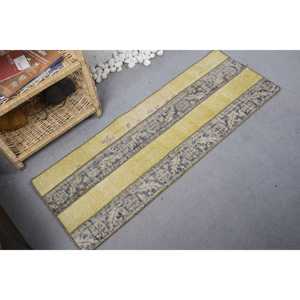 1.5x4.3 ft Rug, Small Vintage Rug, <b>Yellow</b> Ikat Rug - Product Image 2