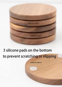 Juego de posavasos redondos de madera de acacia hechos a mano con soporte de metal Posavasos ecológicos para protección de mesa y decoración de bar en casa - Product Image 3