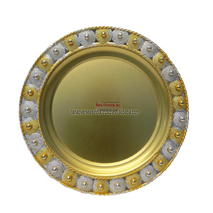 Plateau de service rond en fer plaqué or et argent de qualité supérieure, plat décoratif pour table à manger, cuisine, maison, présentation - Product Image 1