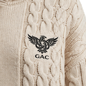 Sudadera con Capucha de Punto Trenzado Beige para Hombre, Jersey con Capucha de Manga Larga, Puños y Dobladillo Acanalados, Tejido Texturizado, Ropa Casual de Invierno para Calle - Product Image 6
