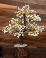 Arbre Bonsaï en Cristal de Coquille Gomti Chakra Fait Main, Arbre Gemme en Fil Doré, Base en Bois, Énergie de Guérison Spirituelle, Décoration Feng Shui pour la Maison
