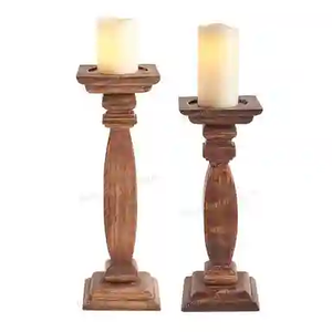 Bougeoir tendance de haute qualité à prix raisonnable S/2 Bougeoir conique en bois de couleur naturelle design élégant fait à la main - Product Image 5