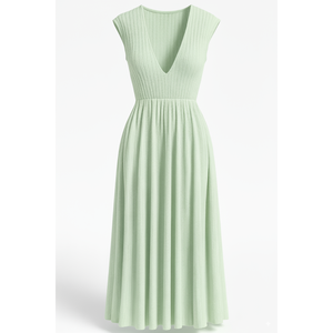 Vestido Midi Casual Simple y Ajustado de Manga Corta con Cuello Redondo y Tejido Acordonado Transpirable para Mujer - Product Image 1