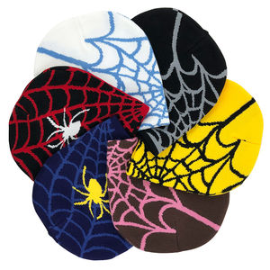 Tela de araña tela de araña fabricantes de punto acrílico rojo y negro reversible skully unisex gorro de invierno gorros con logotipo personalizado - Product Image 5