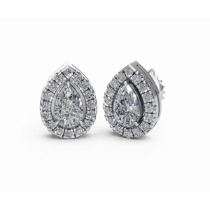 Pendientes de Diamantes con Halo de Pera Besada por el Rocío, Oro de 18 Quilates de Alta Calidad, Joyería Cultivada en Laboratorio, Exportación al por Mayor B2B - Product Image 4