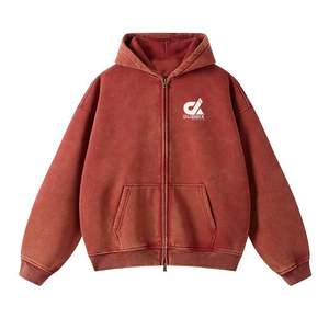 Sudadera con cremallera personalizada Unisex Boxy Zipper Blanks 450 Gsm Sudadera con capucha 100% algodón Heavyweight Fleece recortada Hombres Zip up Sudaderas con capucha para hombres - Product Image 5