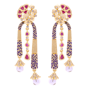 Boucles d'oreilles élégantes traditionnelles plaquées or AD Bijoux tendance en laiton imitation antique pour les mariages - Product Image 2