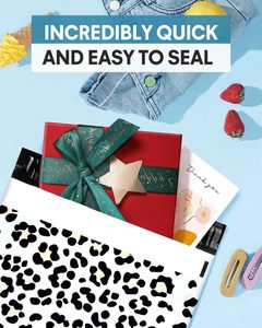 Sacs polymailers 25x33cm, auto-adhésifs, étanches, résistants aux déchirures, durables, 2,3M, design léopard noir et blanc - Product Image 4